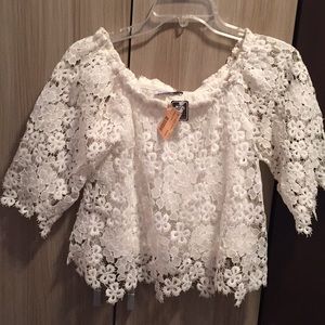 Mid cut Zara summer crop top white, eyelet